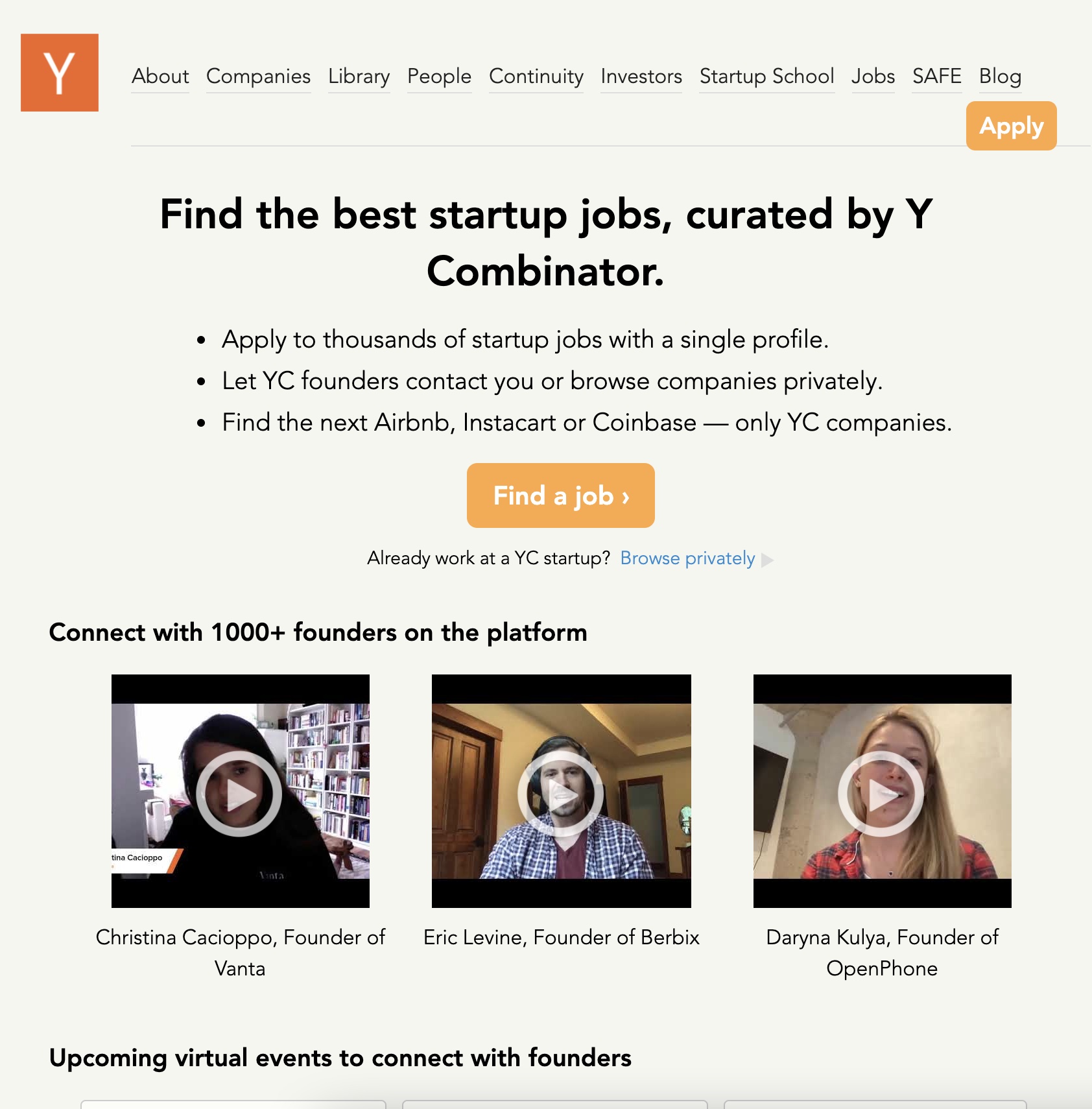 YC Jobs Board Screenshot